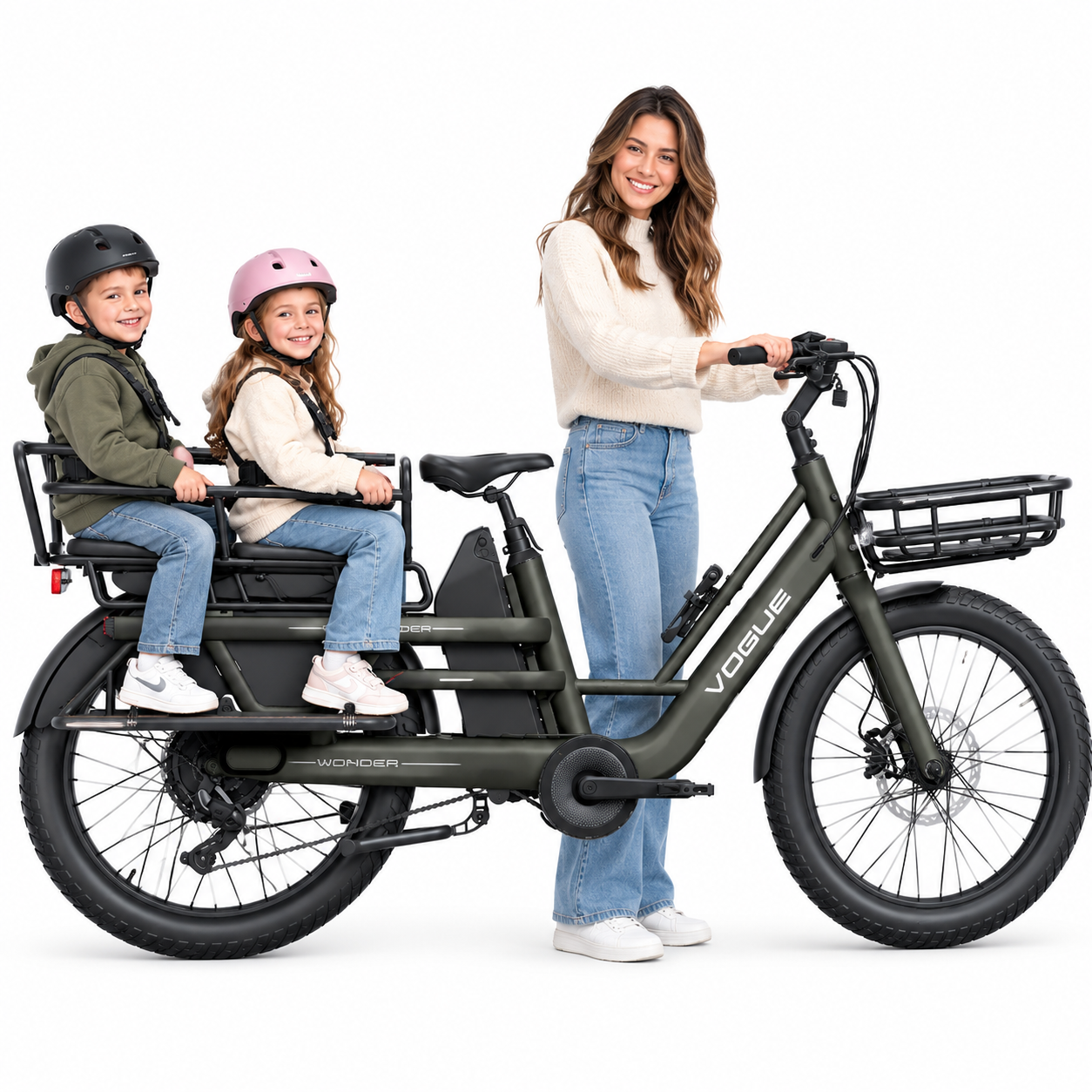 Vogue Wonder Elektrische Longtail Fiets – 2 Kinderen – 960Wh – 65Nm – Hydraulische Remmen Matt Black